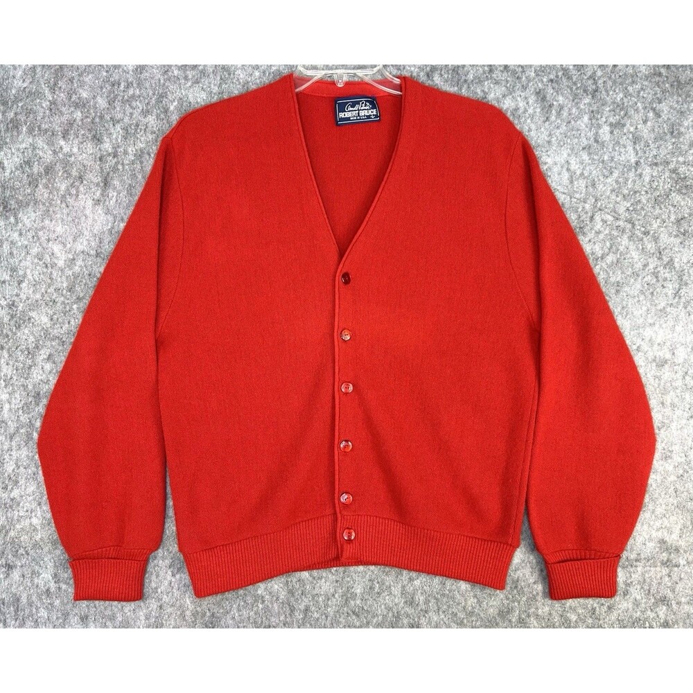 Vtg Arnold Palmer Robert Bruce Red Men’s Acrylic Cardigan Sweater Grandpa L